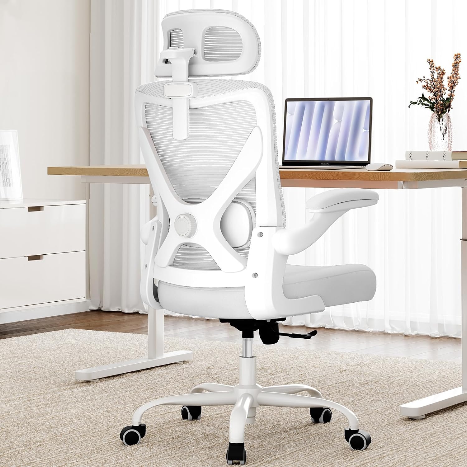 White Ergonomic Office Chair: Mesh Desk Chair Comfy with Adjustable Lumbar Support 400lbs High Back Computer Gaming Chair - Big and Tall Office Chairs with Extra Wide Seat-Adults Home Office