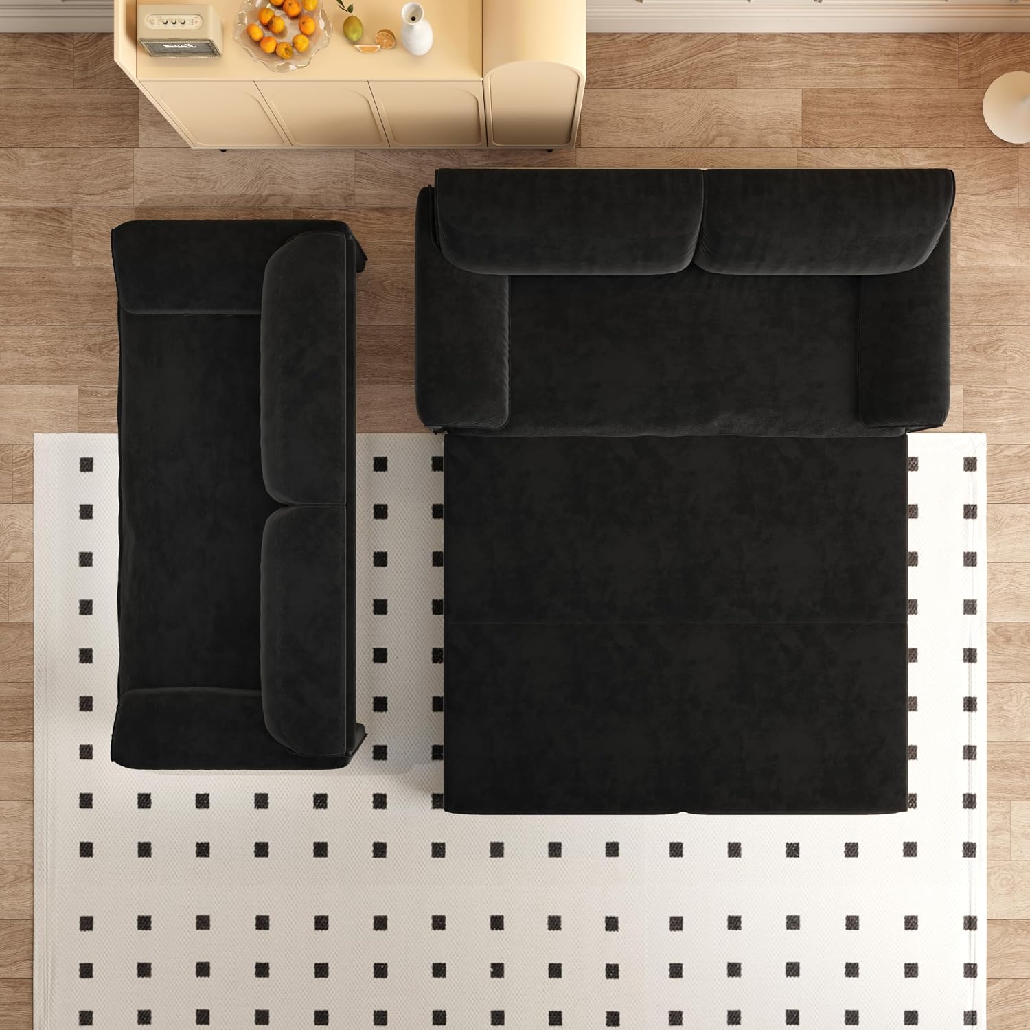 3 in 1 Convertible Queen Sleeper Sofa Bed Comfy Pull Out Futon Couch Bed 66' Modern Velvet Recliner Loveseat Sofa Multi-Functional Black Cloud Couch for Living Room,Apartment,Office (Black 66')