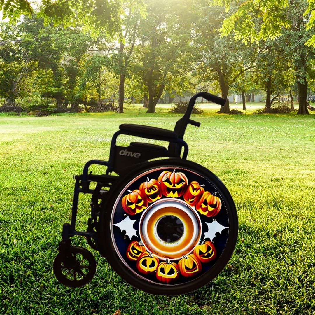 Designer Halloween Cover for Wheelchair Wheels for Adults & Kids, Enhances Aesthetics, Easy Install/Remove, Lightweight, New Matt Finish (Halloween Time!)