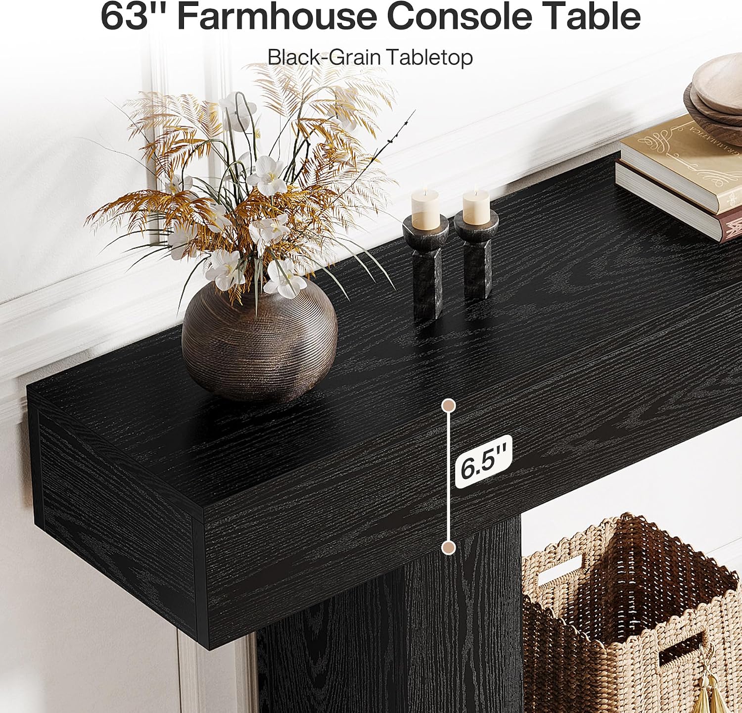 Tribesigns 63' Console Table, Farmhouse 2-Tier Entryway Table with U-Shaped Base, Narrow Long Wood Sofa Table Behind Couch Table for Living Room, Hallway, Foyer, Black
