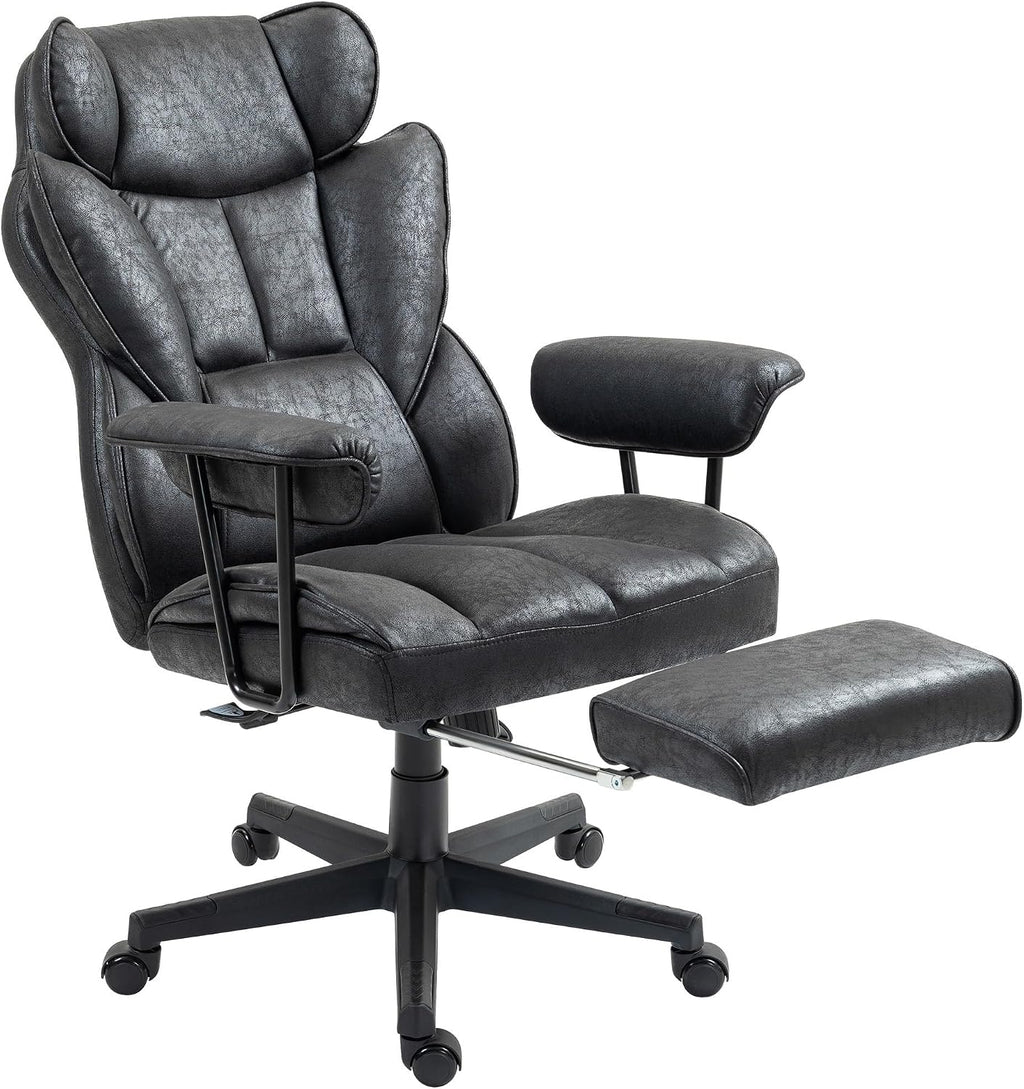 6 Vibration Points, 400LBS Heated Big and Tall Office Chair with Foot Rest and Lumbar Support, Microfiber Reclining Computer Desk Chair, Black
