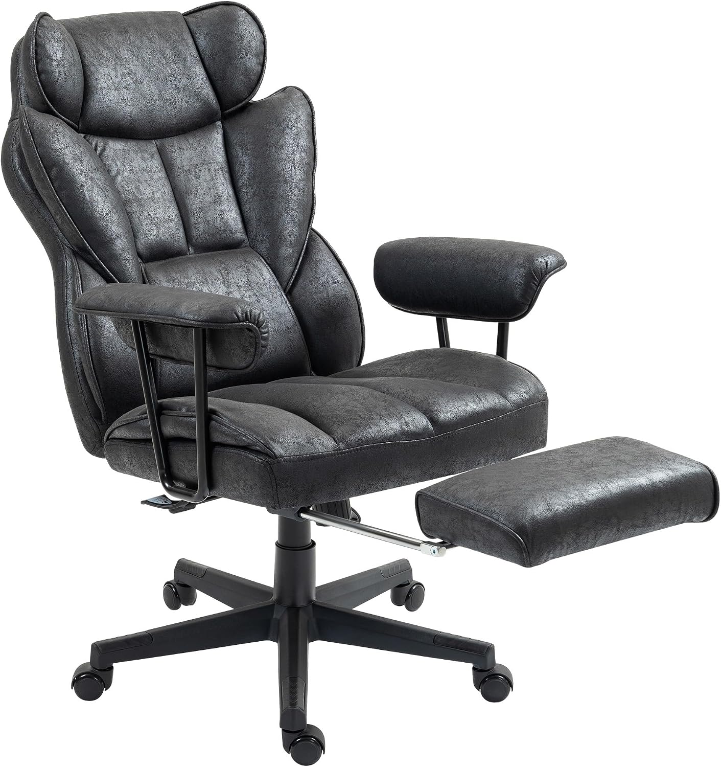 6 Vibration Points, 400LBS Heated Big and Tall Office Chair with Foot Rest and Lumbar Support, Microfiber Reclining Computer Desk Chair, Black