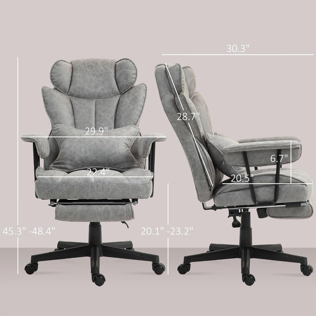 Executive Office Chair, 400LBS Big and Tall Office Chair with Foot Rest, Microfiber,with Lumbar Support, Reclining Function and Wide Seat, Gray