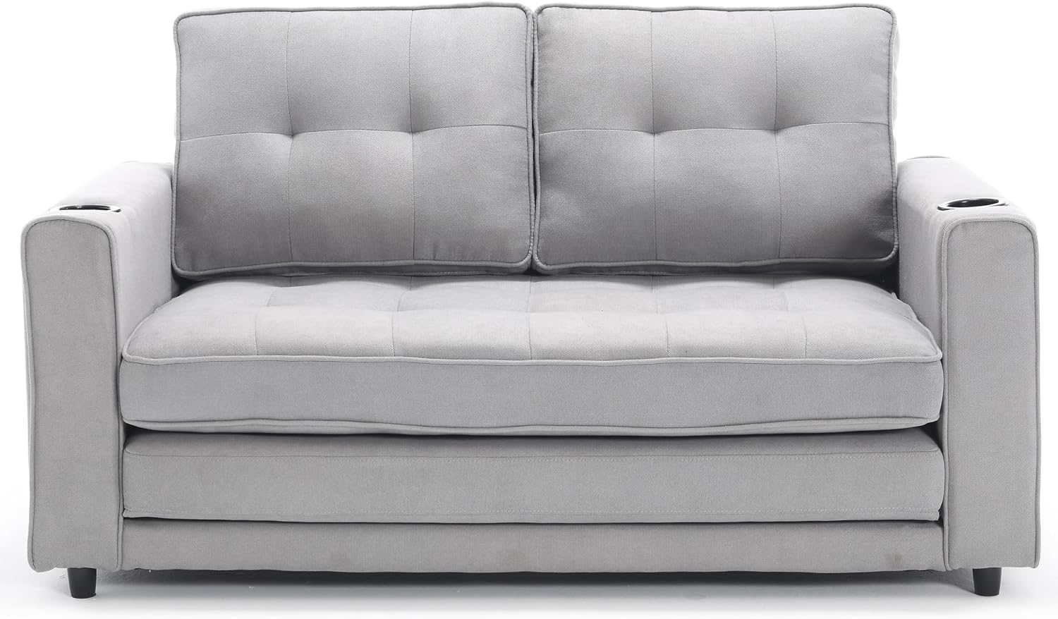 Convertible Loveseat Sleeper with Pull Out Bed, Foldable Tufted Sofa Bed Couch W/Cup Holder and Side Pockets, Light Gray