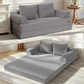 COMAX Convertible Sofa Bed, Folding Floor Couch Corduroy Fold Out Couch Bed Futon Sleeper Mattress with Pillows, Boneless Sofa Comfy Lounge Loveseat for Living Room Bedroom, Light Grey