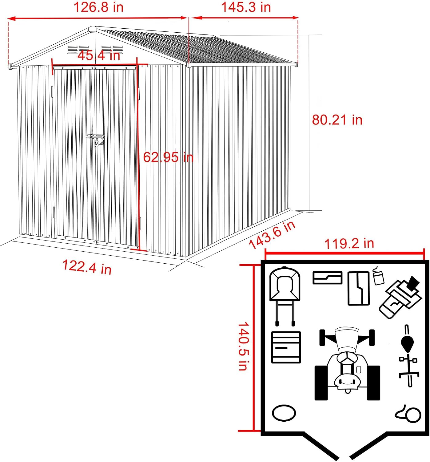 Yardenaler 8x12 FT Metal Outdoor Storage Shed, Garden Tool Shed Kit with Doors & Lock, Waterproof Patio Utility Tool Shed for Backyard and Garden, Gray