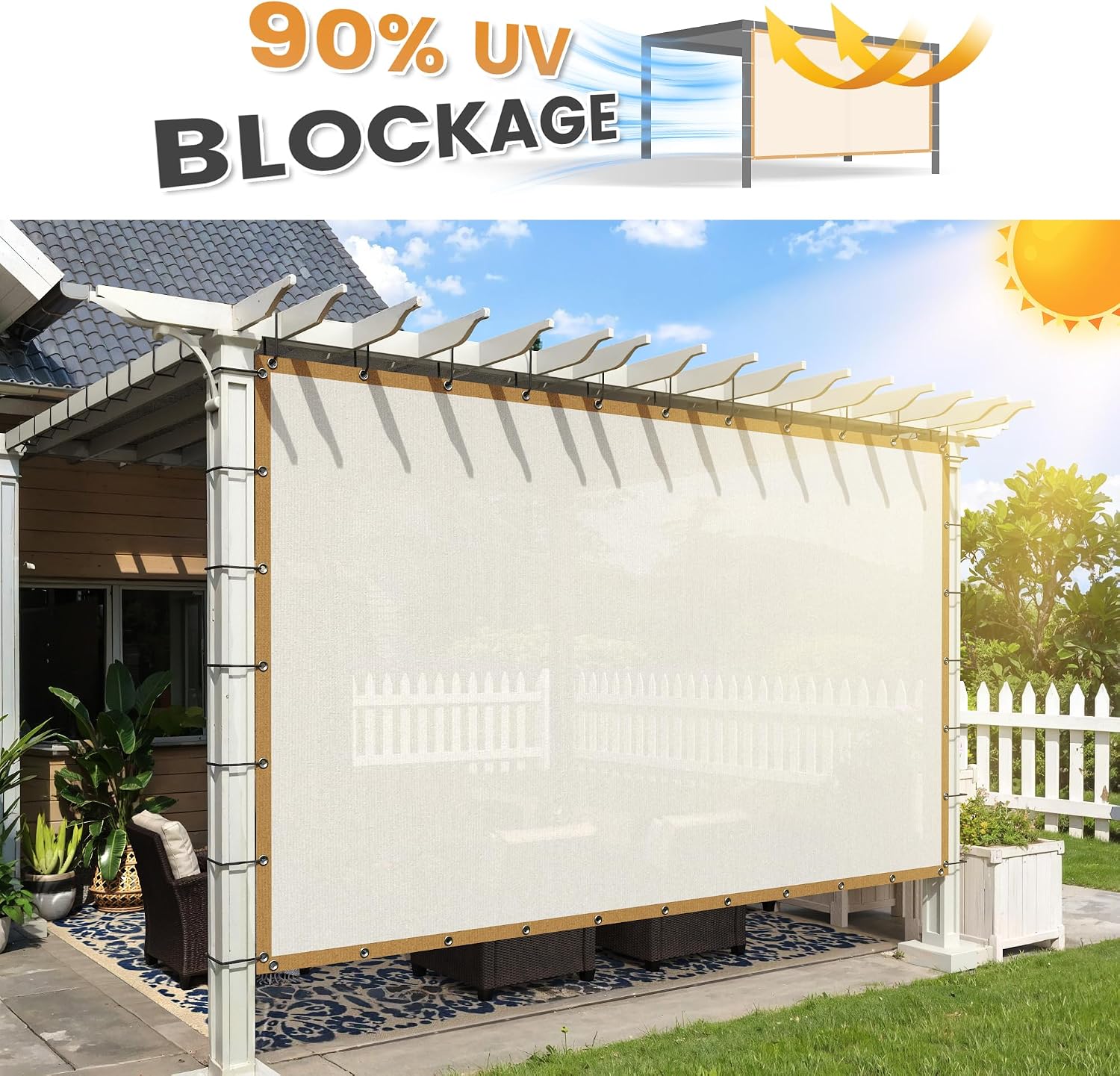 VICLLAX Shade Fabric Sun Shade Cloth with Every 2 FT Grommets for Patio Garden Pergola Cover Canopy 14x20 FT, Cream