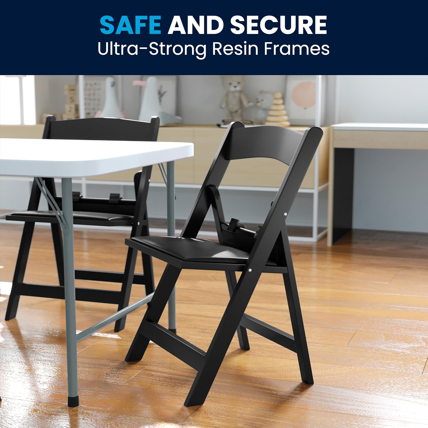 Flash Furniture Hercules Set of 10 Kids Black Resin Folding Chair with Black Vinyl Padded Seat