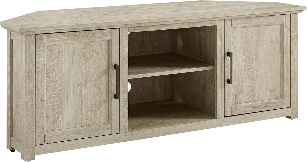 Crosley Furniture Camden Corner TV Stand for 65+ inch TVs, Entertainment Center with Storage Shelves, Frosted Oak
