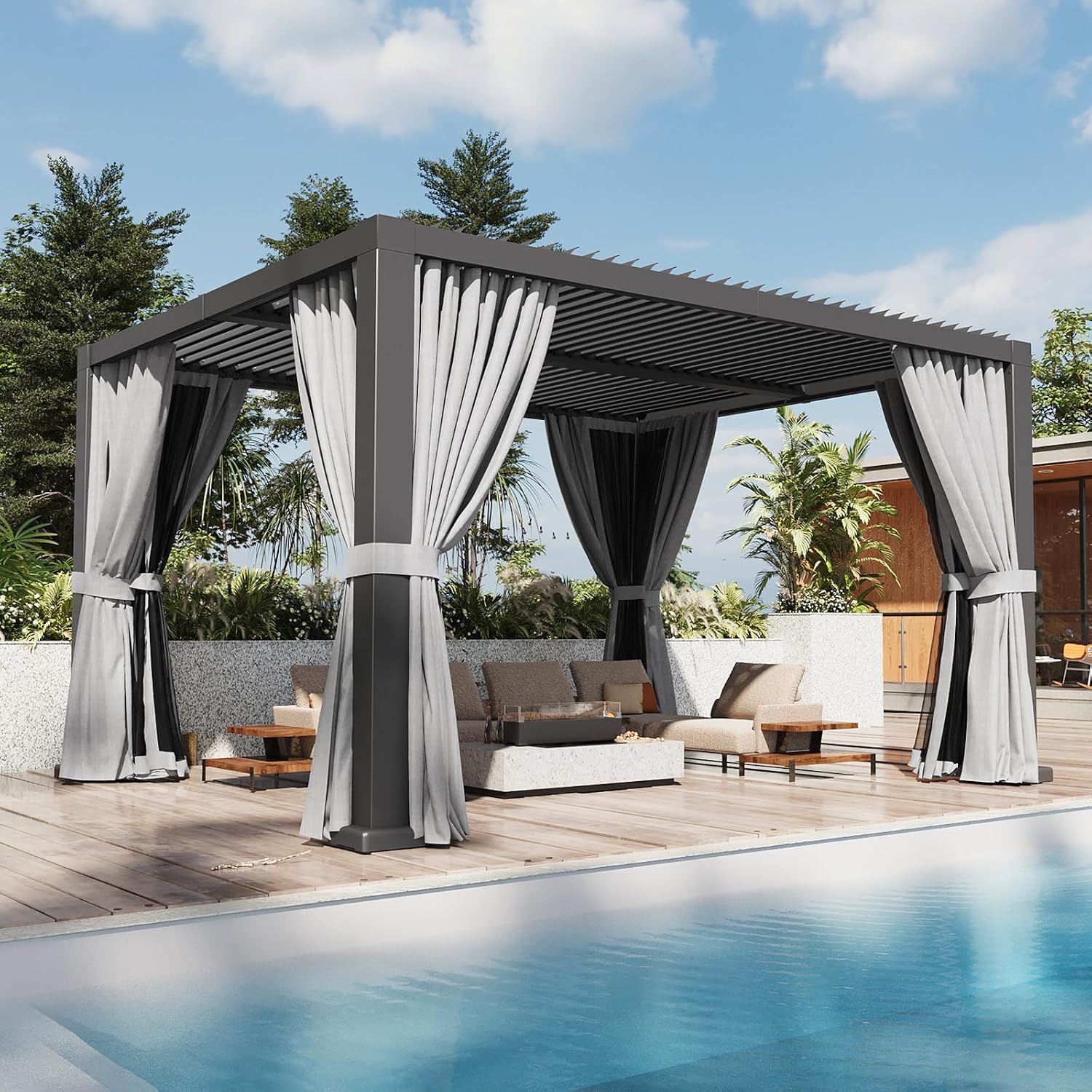 Aoxun Louvered Pergola 12' x 14' Outdoor Aluminum Pergola with Adjustable Top for Decks, Gardens and Backyards, Gray
