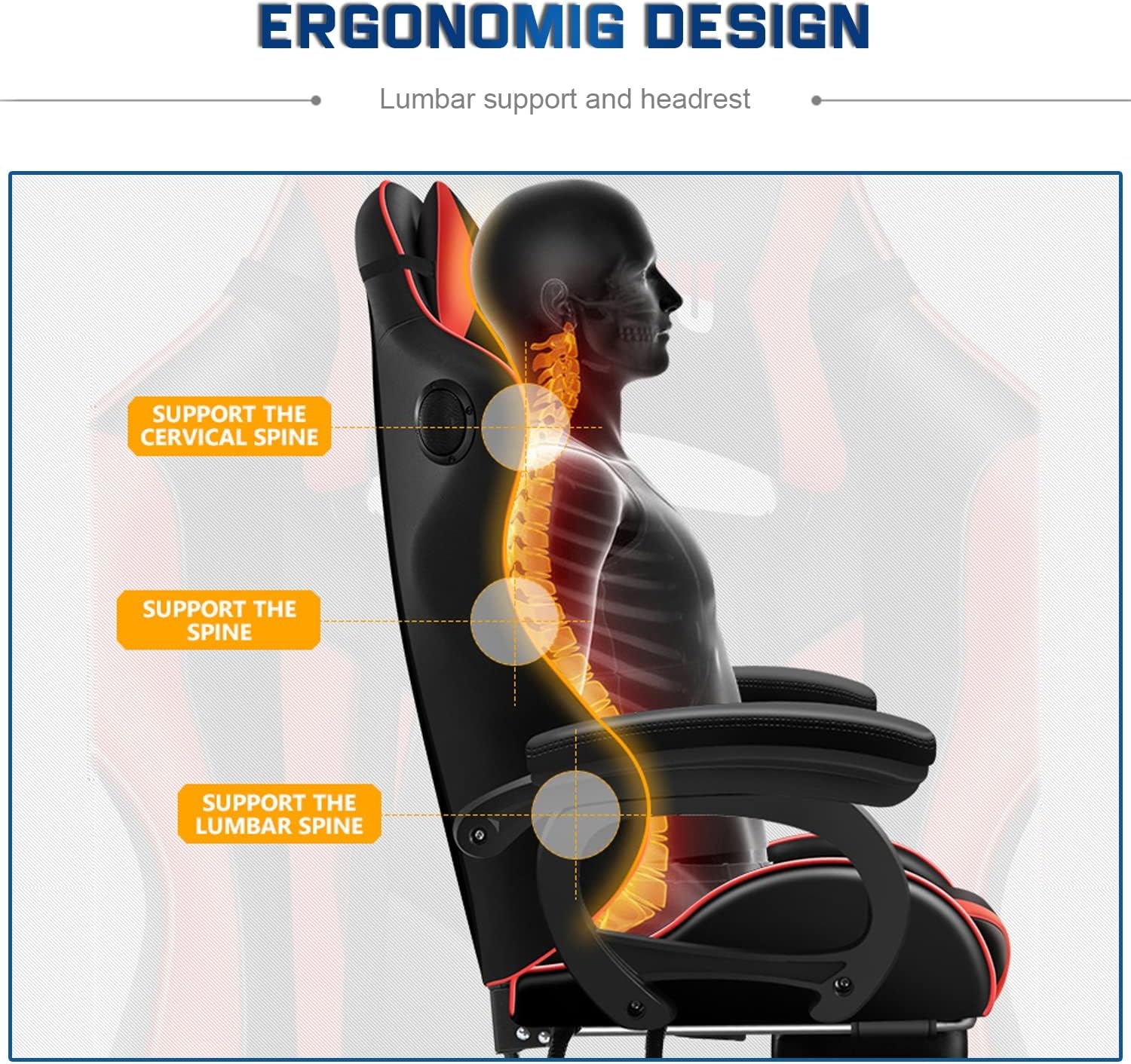 Massage Gaming Chair with Footrest and LED Lights, Video Game Chair with Speakers, Adjustable Height and Armrest, PU Leather, Ergonomic Office Computer Chair for Adults and Teens,White