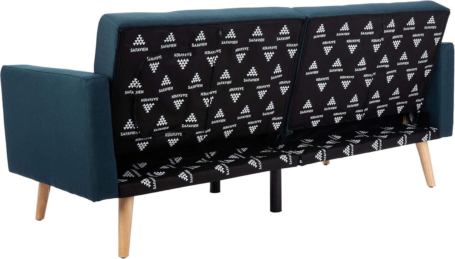 Safavieh Home Murray Modern Navy and Natural Foldable Futon Sofa Bed