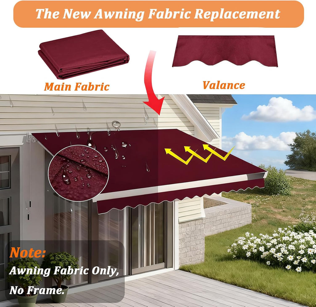 Patio Awning Replacement Fabric Outdoor Retractable Awning Cover Uv Protection Water Resistant Polyester Sun Shade Shelter Canopy for 8' 10' 11' 12' 13' 14' 15' 16' (Size:12x8ft,Color:Wine Red)