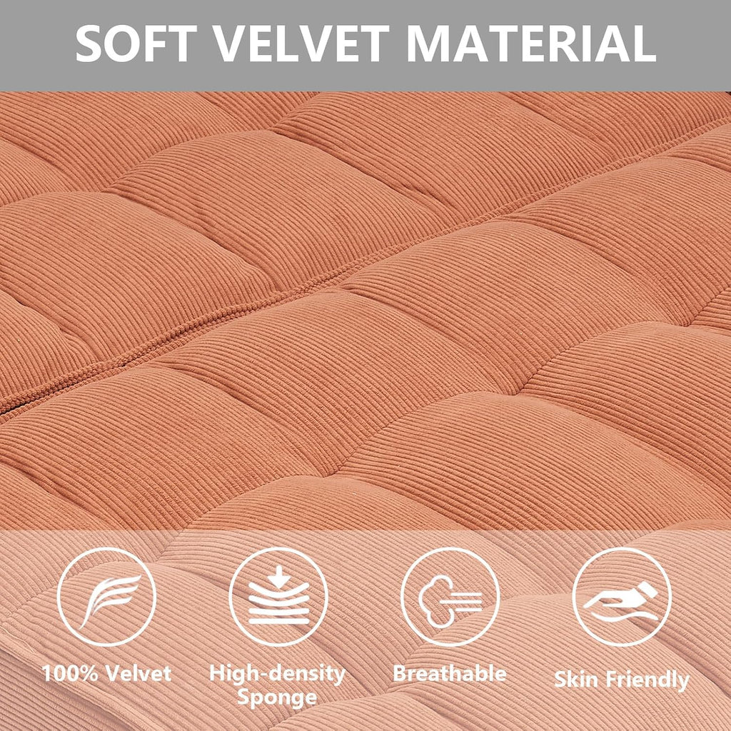 3 in 1 Convertible Sleeper Sofa Bed,Futon Pull Out Couch with Adjustable Backrest,Velvet Fabric Loveseat Sofa with Side Pocket for Bedroom, Living Room (Orange)