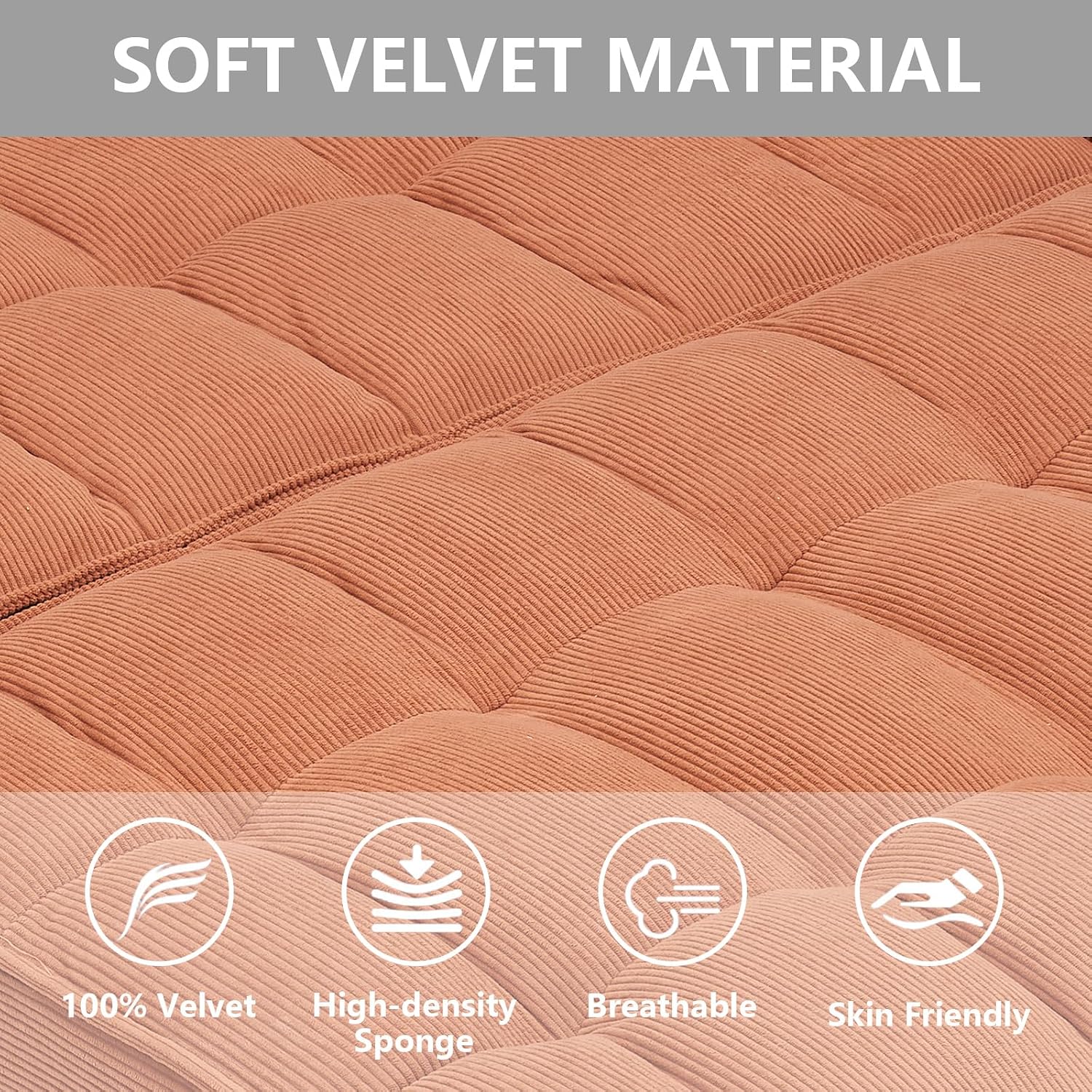 3 in 1 Convertible Sleeper Sofa Bed,Futon Pull Out Couch with Adjustable Backrest,Velvet Fabric Loveseat Sofa with Side Pocket for Bedroom, Living Room (Orange)