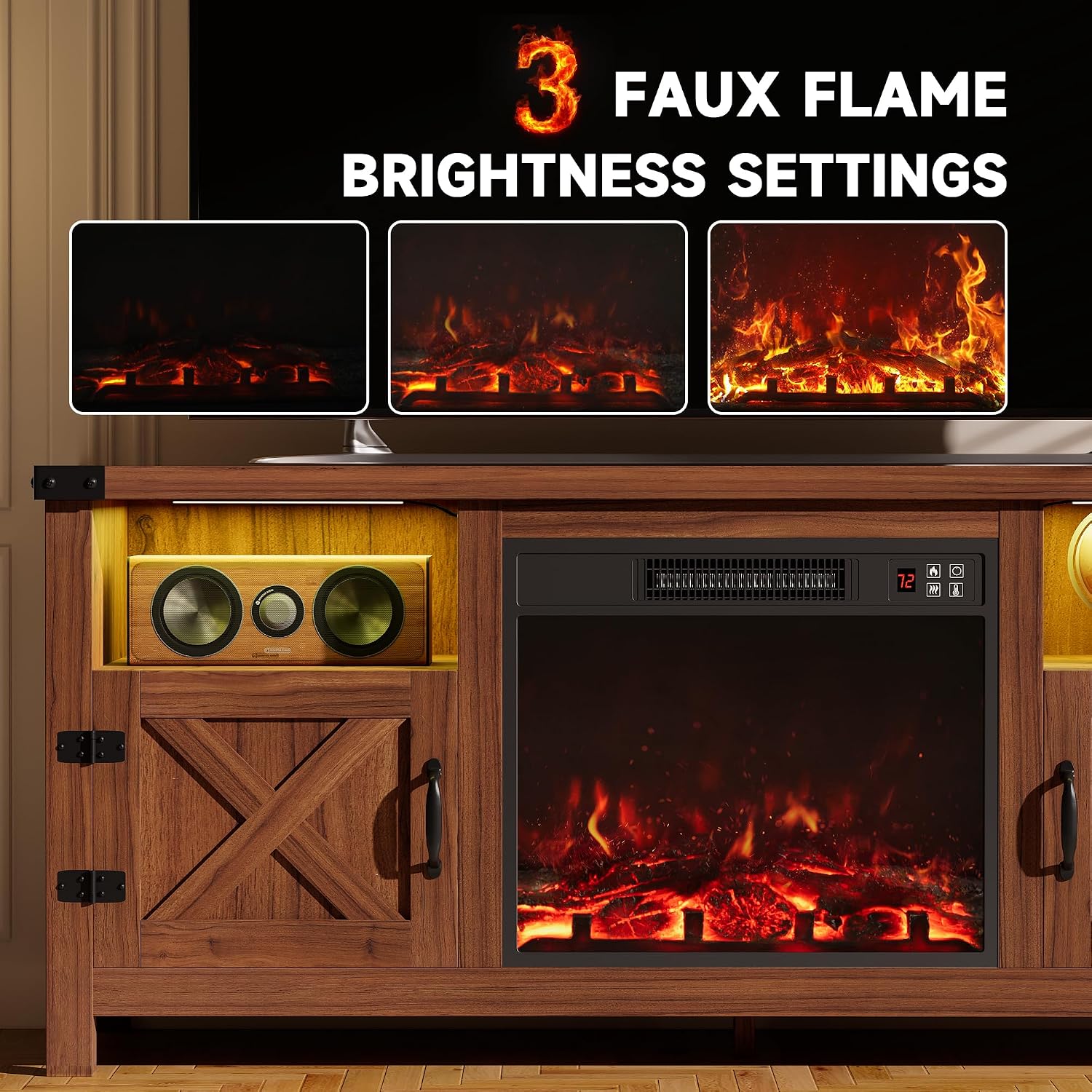 Furmax LED Entertainment Center with Fireplace, Fireplace TV Stand with Storage Cabinets and 2 Open Shelves, Modern Media TV Console for Living Room (Dark Brown)