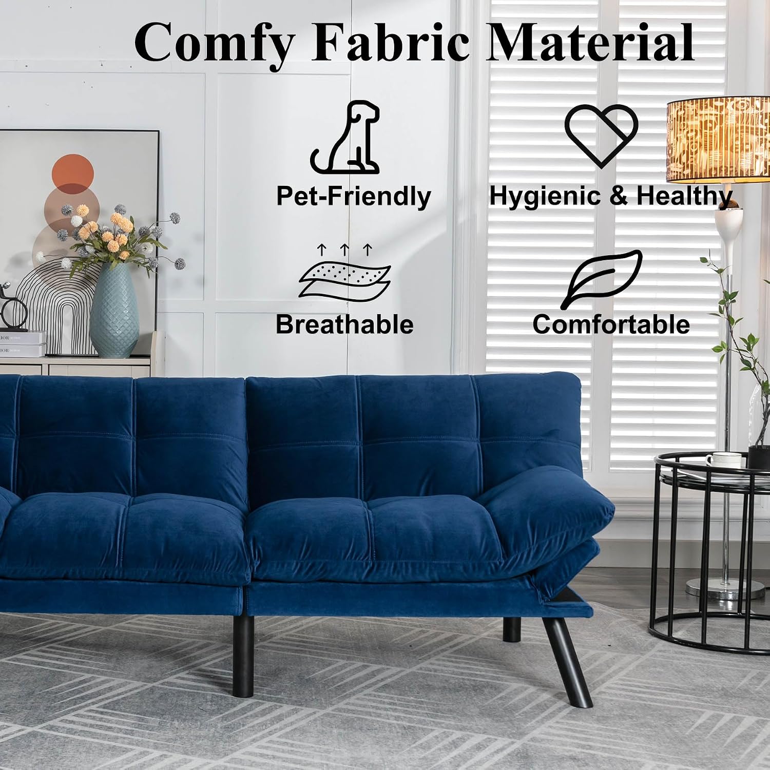 Anwick Velvet Convertible Futon Sofa Bed,71' Modern Comfy Loveseat Sleeper Sofa with Adjustable Backrest Armrest,Folding Futon Sleeper Recliner for Living Room,Office,Apartment (Navy Blue)