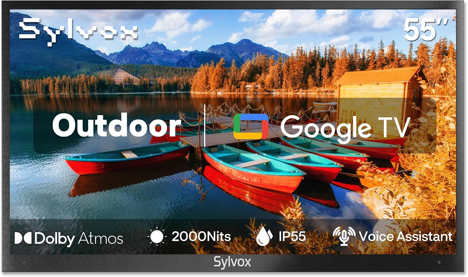 SYLVOX New 55' Outdoor Smart TV, Superior Waterproof Performance, Upgraded Matte Finish for Enhanced Anti-Glare Effect, Full Metal, with Dolby Atmos, 2000nits, Full Sun Pool Pro 3.0+ Series