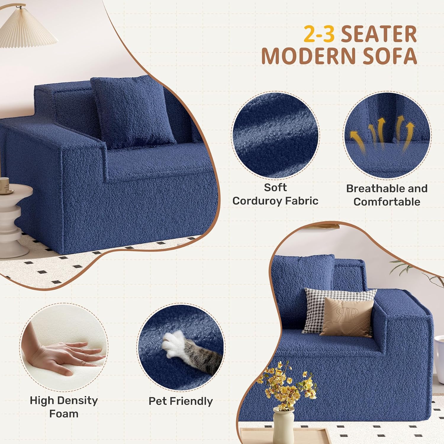 75'' Cloud Loveseat Sofa, No Assembly Required Comfy Deep Seat Teddy Couches 1 pcs for Living Room, Bedroom, Apartment(Teddy Fabric-Blue)