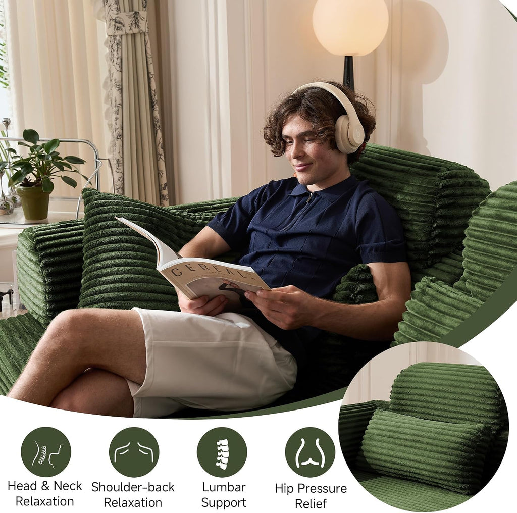 79' Sofa Bed, Deep Seat 32' Sleeper Sofa, 5-in-1 Convertible Sofa Bed, Boneless Couch in a Box, Corduroy Floor Futon with Thickened backrest and Headrest Pillows, Side Pockets, Dark Green