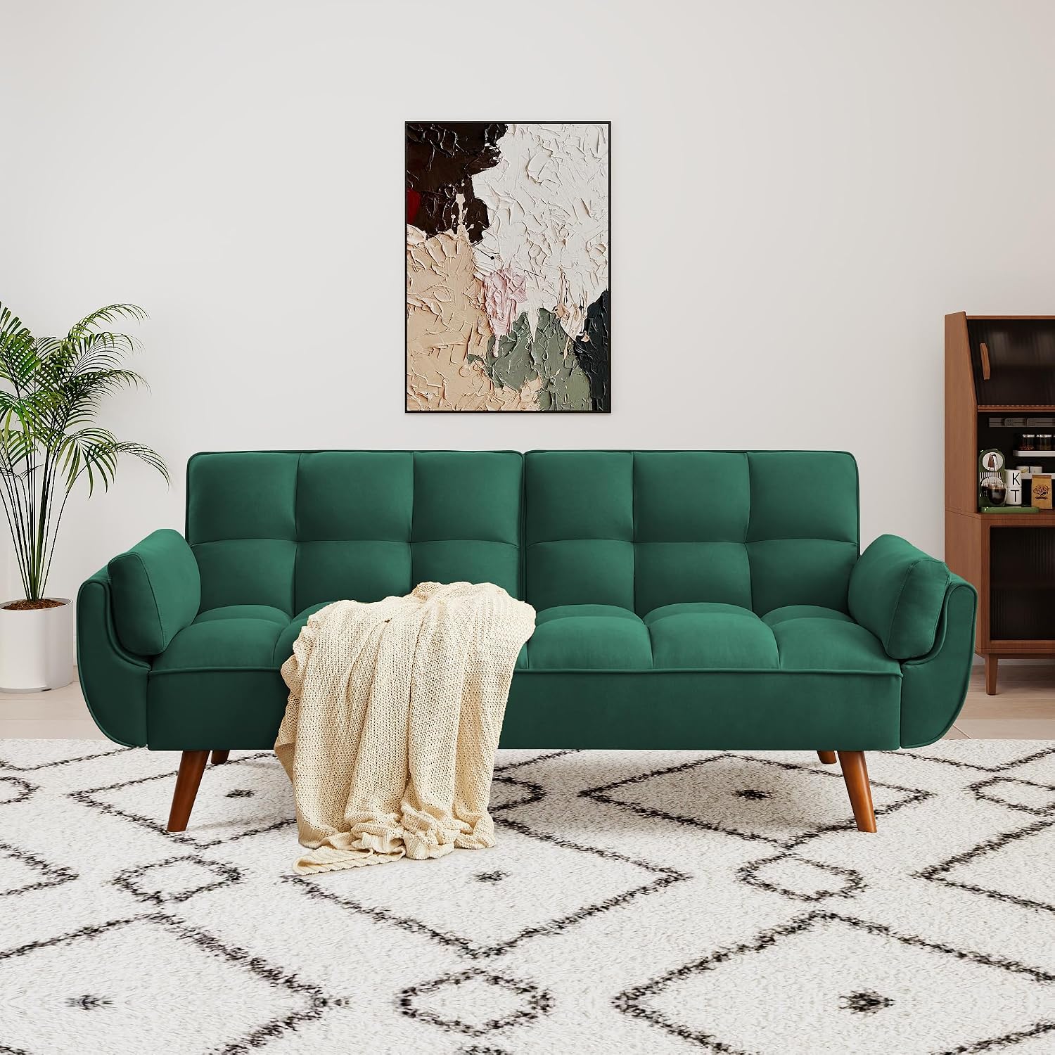 75' Convertible Futon Sofa Bed, Sleeper Couch Bed with Adjustable Backrest, Small Couches for Small Spaces, Living Room, Bedroom and Office (Green)