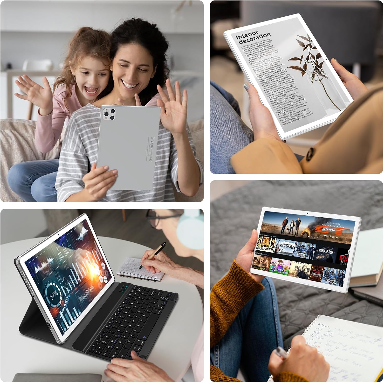 EITOMIN Tablet 10 inch 2026 Latest Android Tablet 128GB ROM+16GB RAM+1TB Expandable Octa-Core 5G WiFi 1080FHD/13MPCamera/7000mAh/Bluetooth 5.0/GPS/Tab with Keyboard/OTG/Mouse/Pen Silver