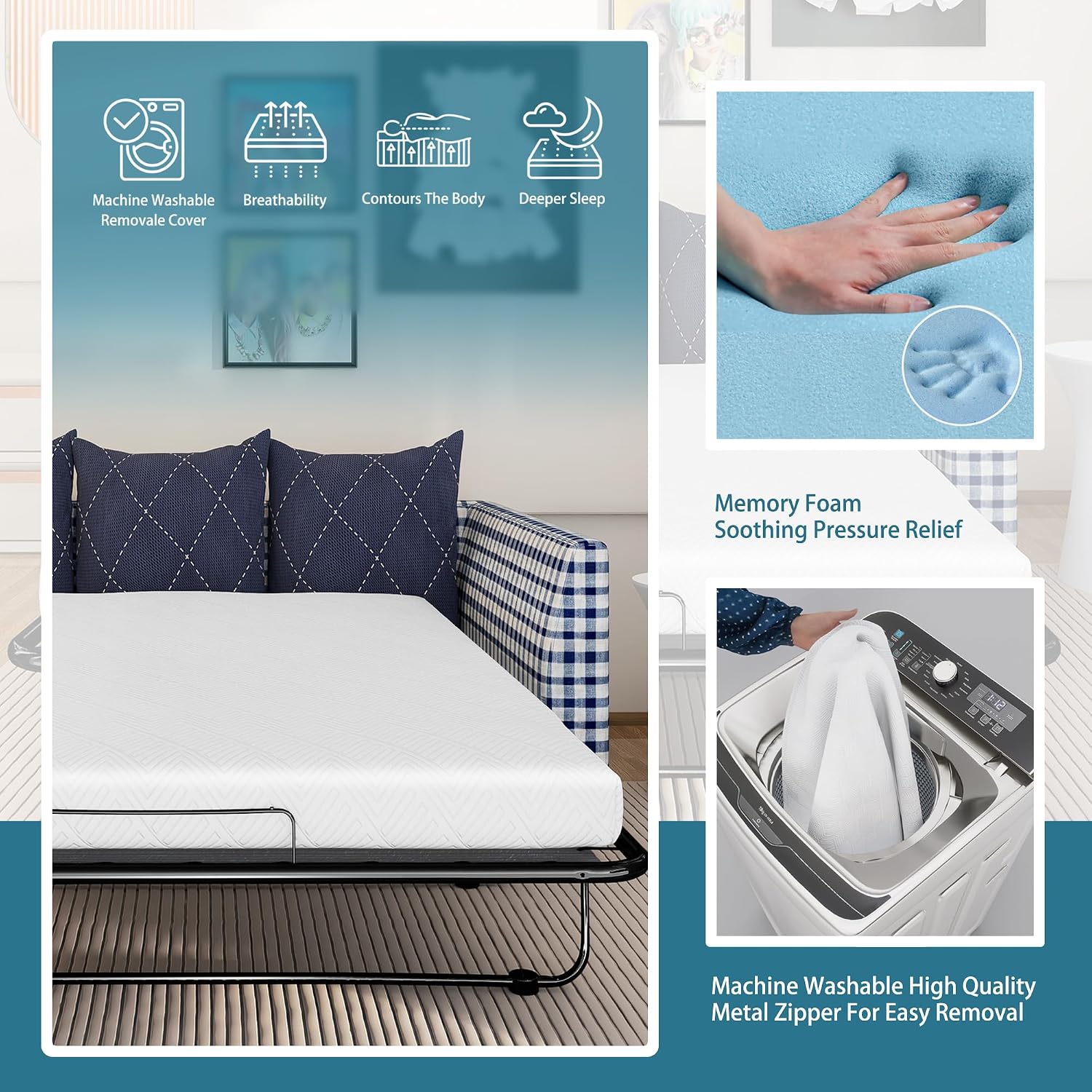 4.5 Inch Memory Foam Sofa Bed Replacement Mattress for Full Size Sleeper | Oeko-TEX| CertiPUR-US Certified | Washable Cover(Sofa Not Included)