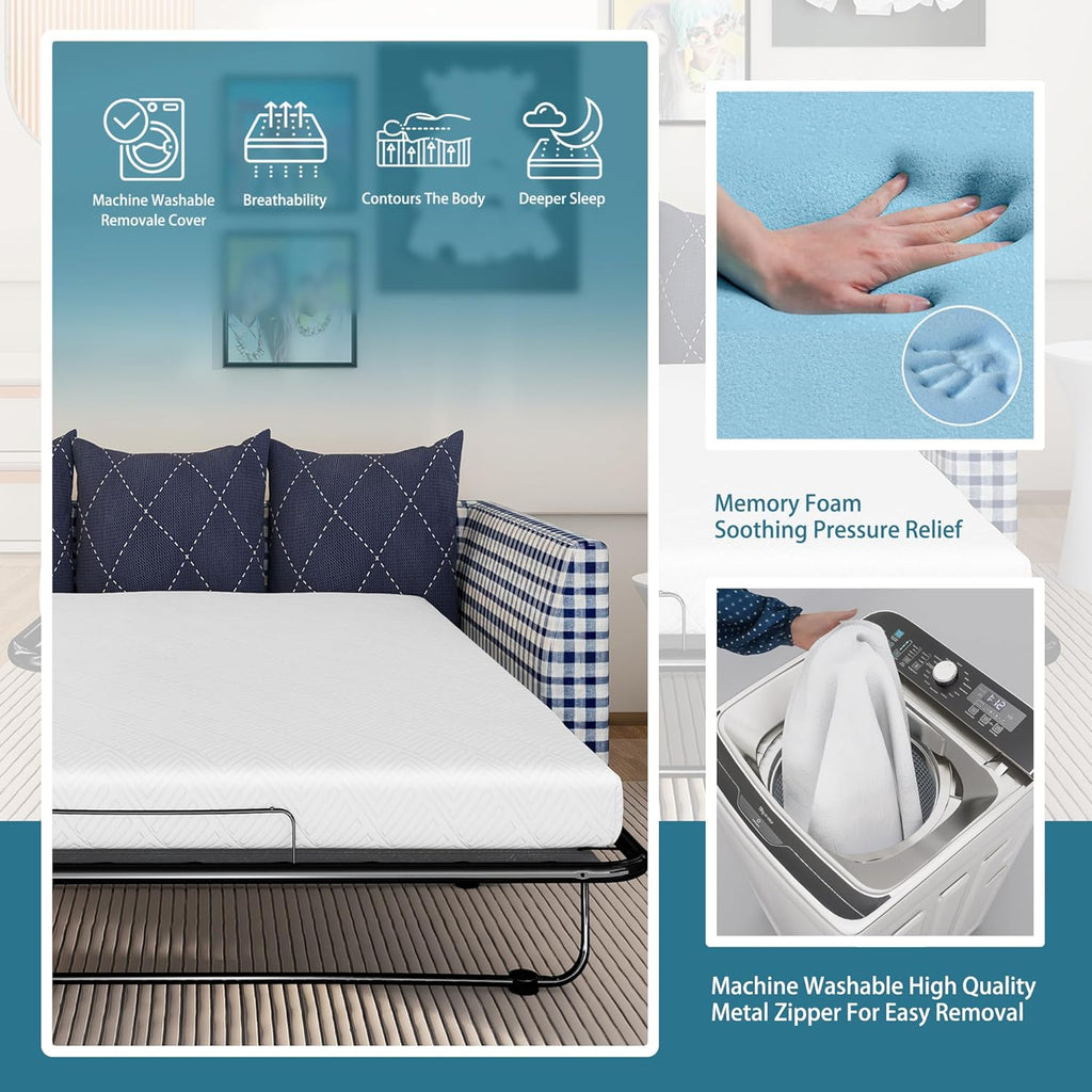 4.5 Inch Memory Foam Sofa Bed Replacement Mattress for Twin Size Sleeper | Oeko-TEX| CertiPUR-US Certified | Washable Cover(Sofa Not Included)