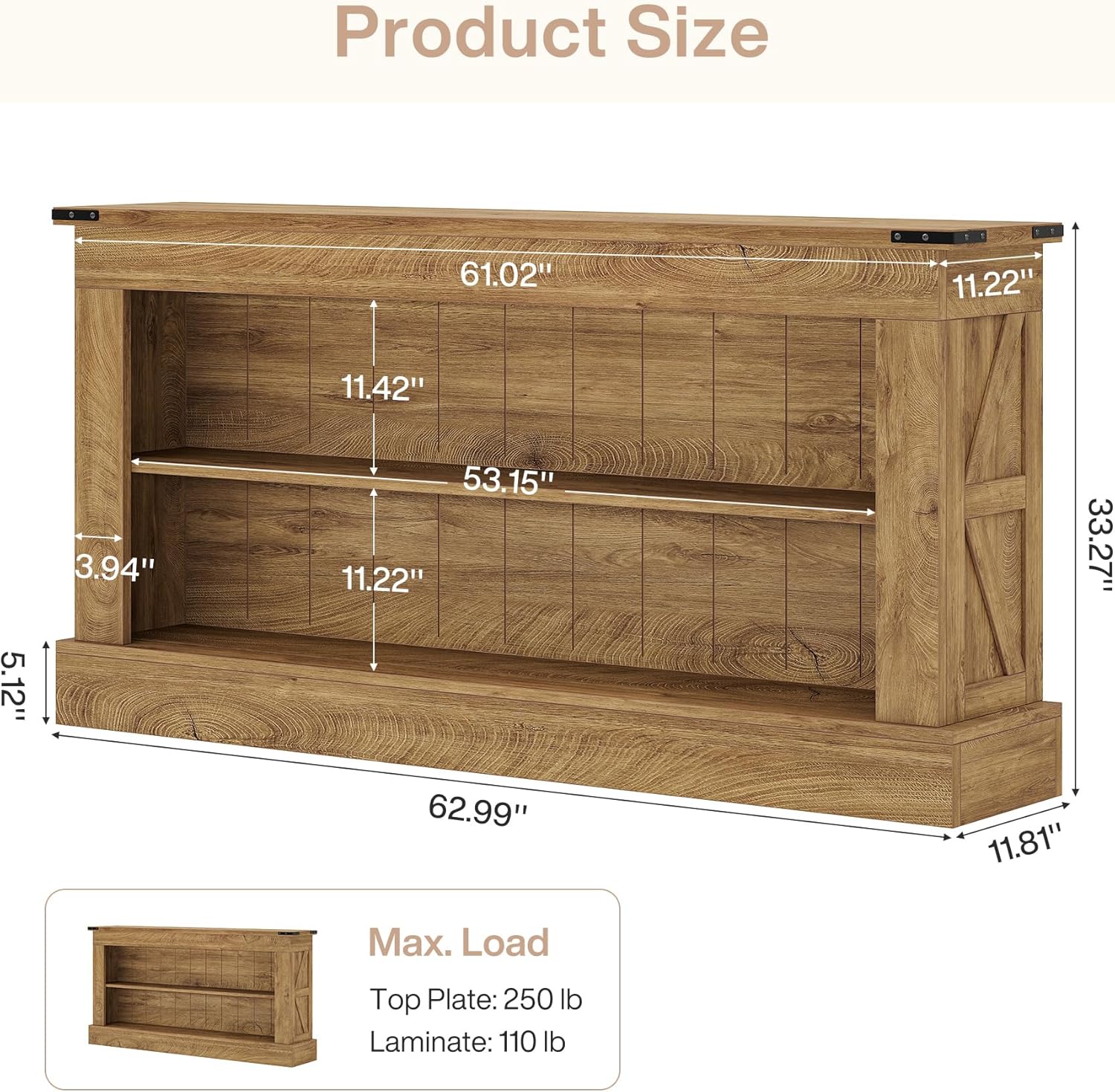 Tribesigns Farmhouse TV Stand for 70-Inch TV, 63' Entertainment Center with Storage, Modern Media Console Table for Living Room, Bedroom (Natural)