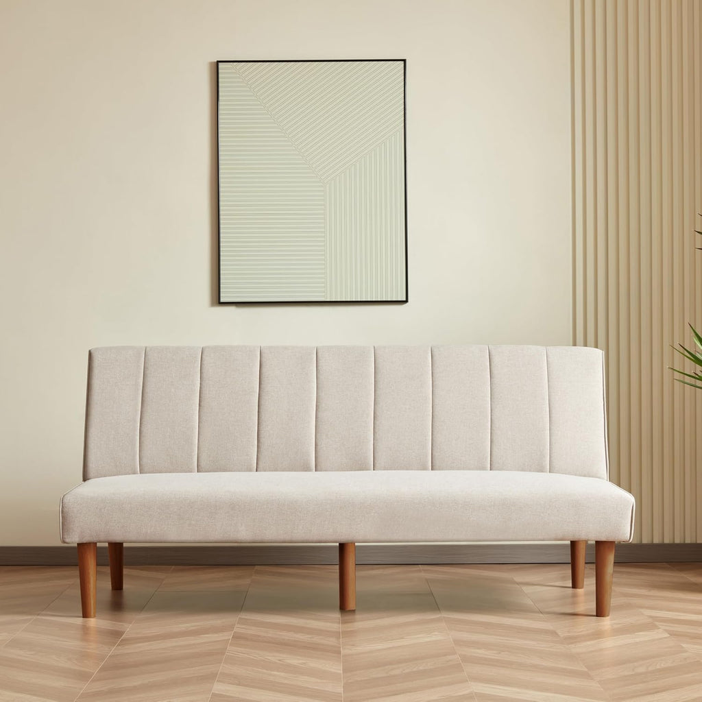 Spatial Order Upholstered Bergen Convertible Futon Sofa Bed, Modern Sofa Couches for Living Room, Small Spaces, Dorm, Apartment, Beige Woven