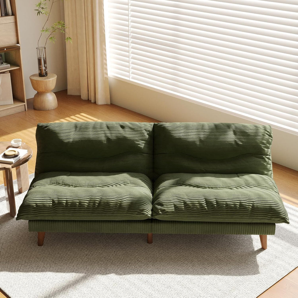 LLappuil Futon Sofa Bed, 69 inch Futon Couch with Adjustable Backrest, Corduroy Convertible Sleeper Sofa Bed, Folding Sleeper Recliner, Loveseat for Apartment, Living Room, Office (Green)