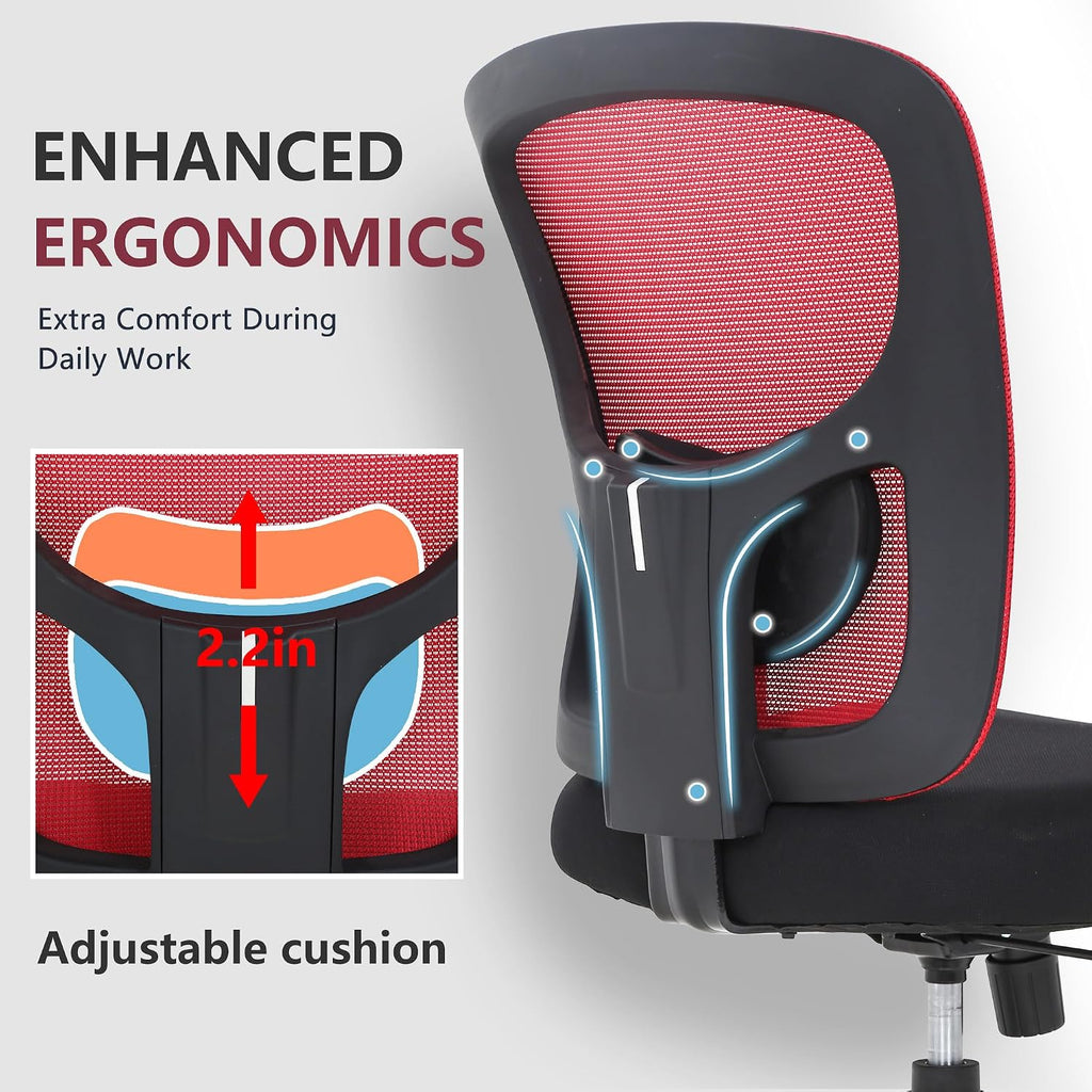Big and Tall Office Chair 400lbs Desk Chair Mesh Computer Chair with Lumbar Support Wide Seat Adjust Arms Rolling Swivel High Back Task Executive Ergonomic Chair for Home Office (Red)