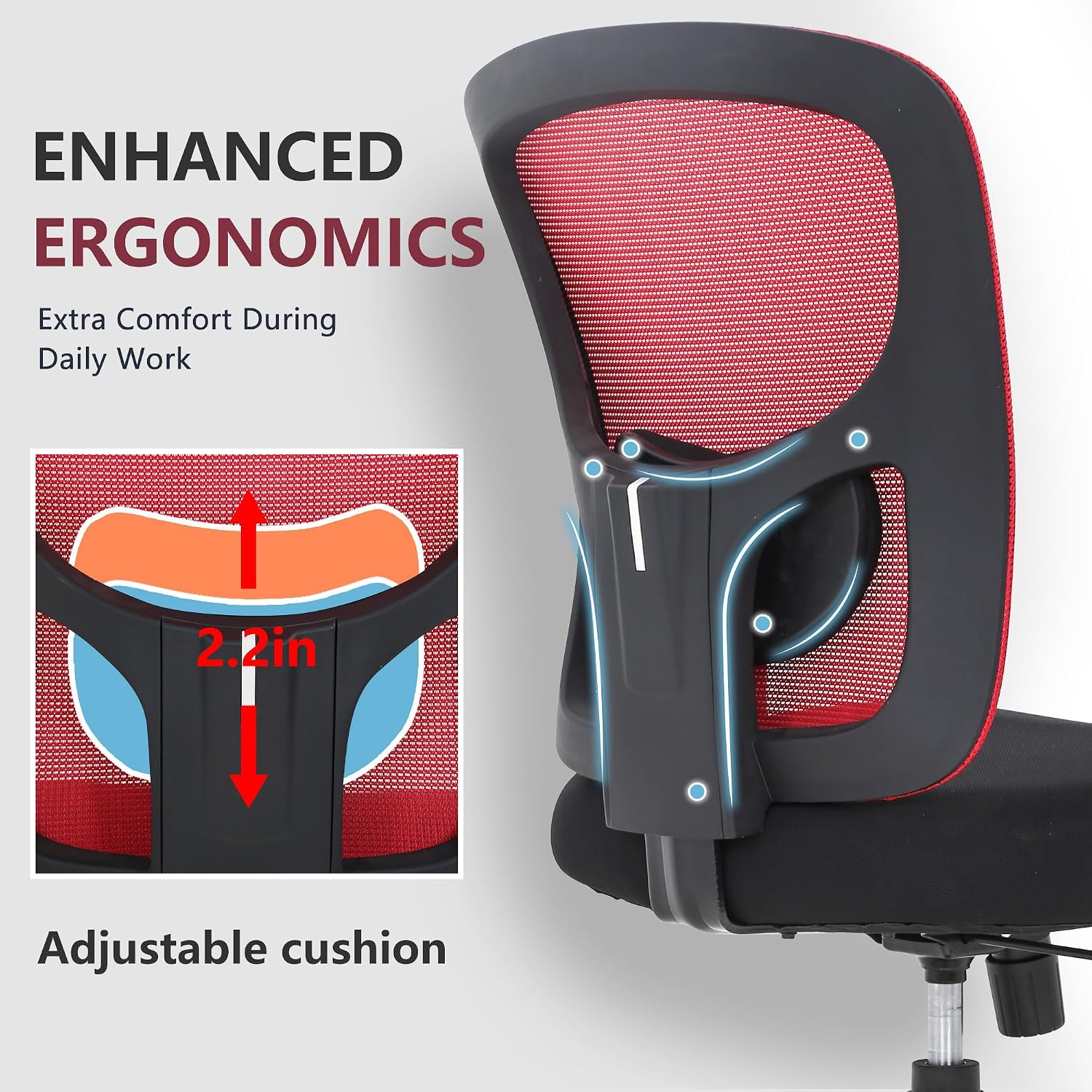 Big and Tall Office Chair 400lbs Desk Chair Mesh Computer Chair with Lumbar Support Wide Seat Adjust Arms Rolling Swivel High Back Task Executive Ergonomic Chair for Home Office (Red)