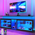 71' LED TV Stand with Power Outlet,60-Colors LED Lights For 65 70 80 in TV,High Gloss Gaming Entertainment Center w/Adjustable Shelves,Black TV Console with Modern Design for Living Room Bedroom