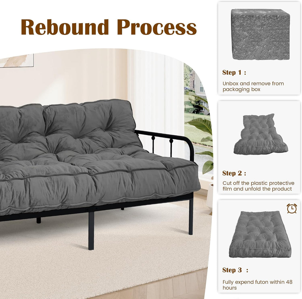 8' Futon Mattress Full Size 54' x 80', Thick Futon Sofa Couch Bed for Adults, Velvet Floor Futon Mattress Shredded Foam Filling, Tatami Sleeping Mat for Camping, Dorm, Dark Gray(Frame Not Included)
