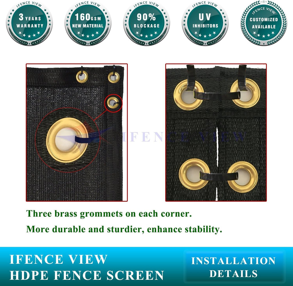 Ifenceview 20' x 5' Black Fence Privacy Screen Fence Cover Panels Mesh Net for Construction Site Yard Driveway Garden Pergolas Gazebos Railing Canopy Awning 165 GSM