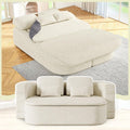 Antetek Convertible Sleeper Sofa, Modern Folding Futon Chenille Floor Foam Compression Loveseat Sofa Bed Couch, Foldable Full-Size Guest Bed with 4 Pillows for Living Room Bedroom Apartment, Beige