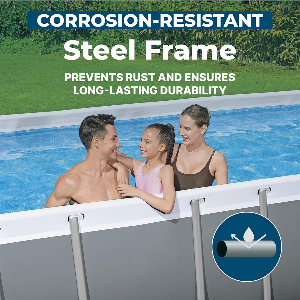 Bestway Power Steel 18' x 9' x 48' Above Ground Pool, Rectangular Metal Frame Outdoor Swimming Pool Set with Sand Filter Pump, Ladder, and Cover