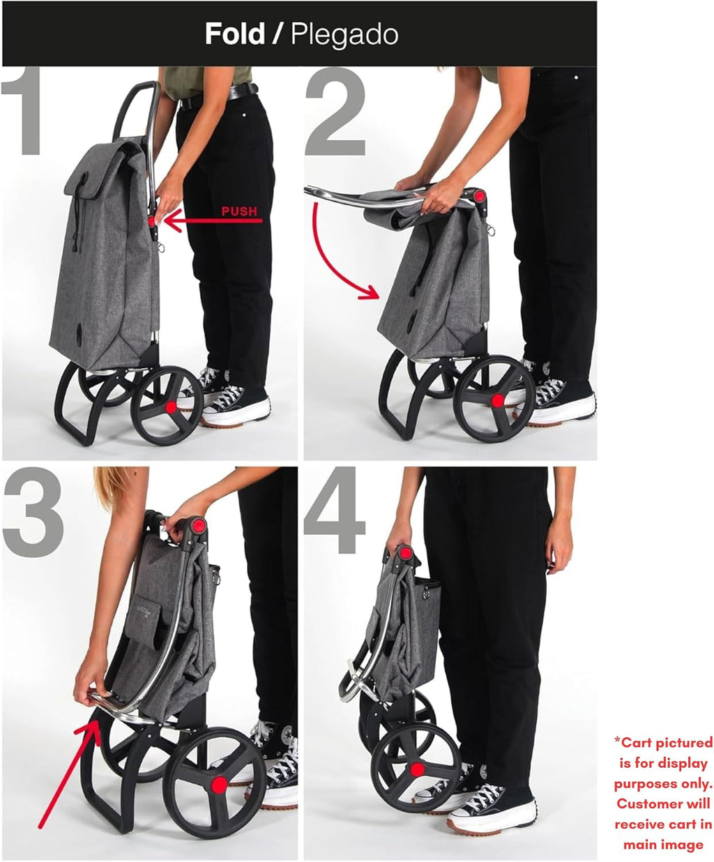 Foldable Puffer Grocery Shopping Cart with Wheels | Collapsible Personal Folding Cart for Groceries | Durable & Portable | Black