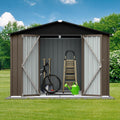 6x8 FT Garden Metal Sheds with Waterproof Roofs and Lockable Doors,Outdoor Storage Tool House W/Punched Vents,Backyard Office Shed,for Bike,Barbeque,Brown + Black