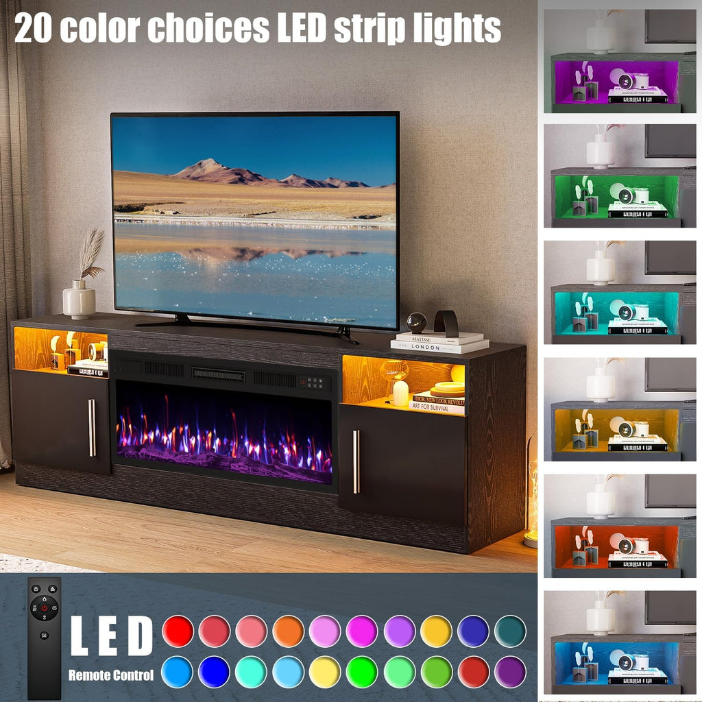 VITESSE Fireplace with TV Stand 36' inch Electric Fireplace Up to 80' TVs, LED Light Entertainment Center, 70' Modern Wood High Gloss with Highlight Storage Cabinet for Living Room (Black)