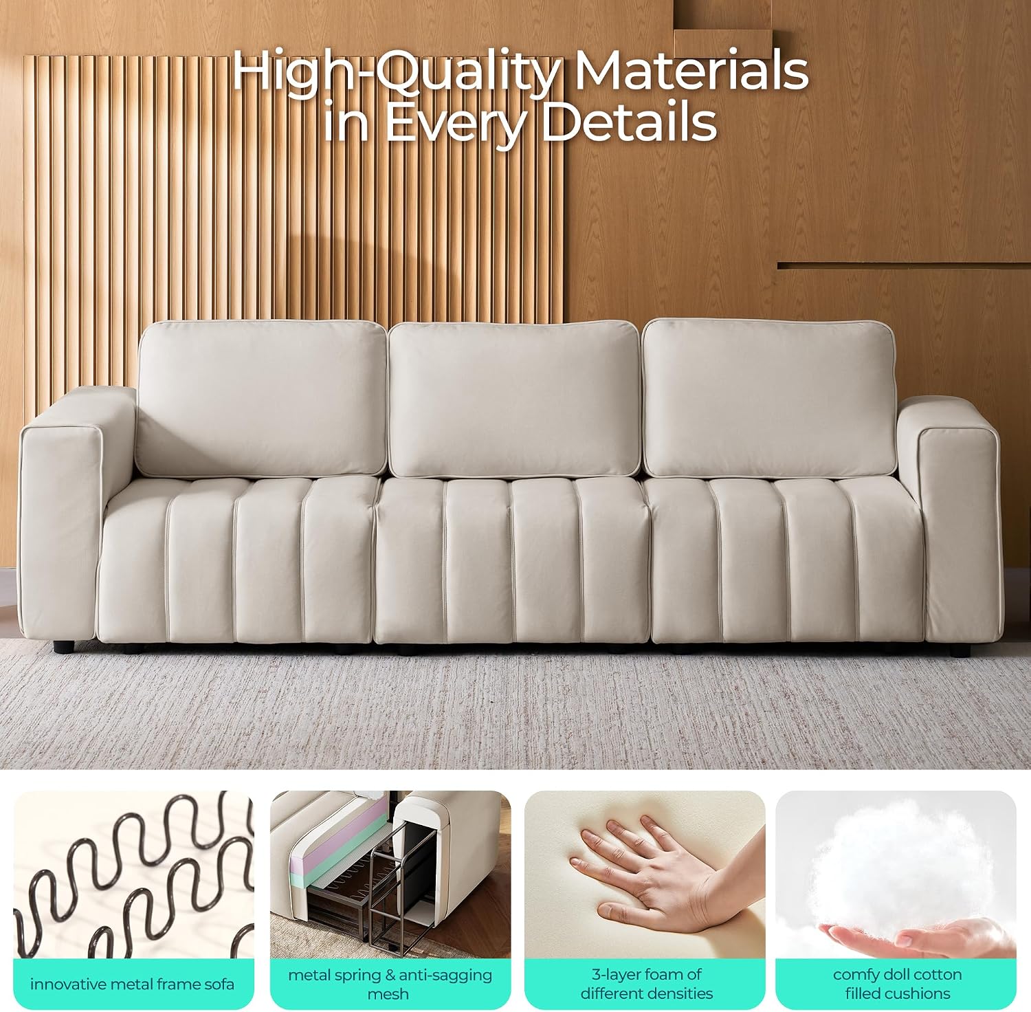 LINSY HOME Modern Sofa Couch Set for Living Room, Modular Sectional Sofa Sets with Anti Cat Stretch Fabric and Metal Frame, Comfy 5 Seater Loveseat Oversized, Easy Assembly, Beige