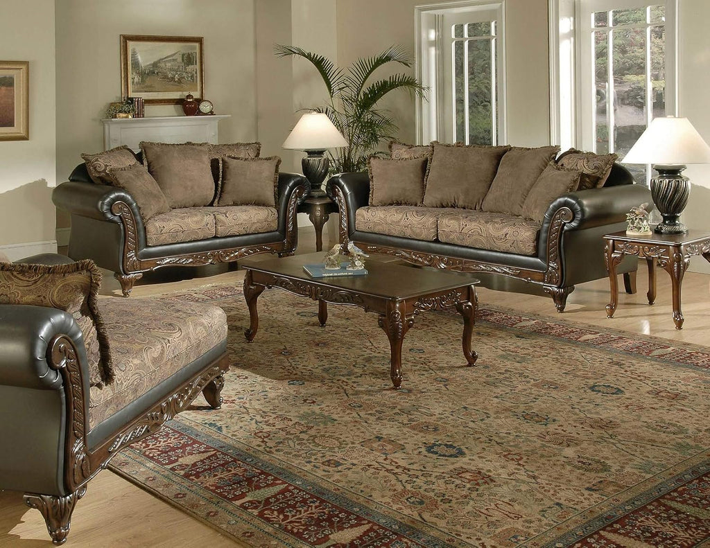 Roundhill Furniture San Marino 2-Tone Fabric Sofa, Chocolate