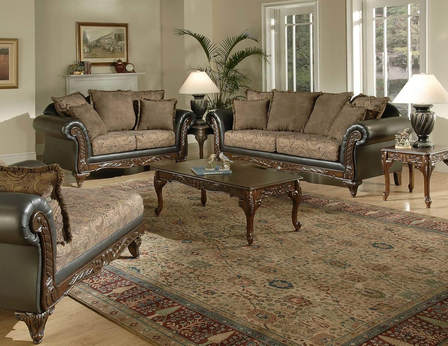 Roundhill Furniture San Marino 2-Tone Fabric Sofa, Chocolate