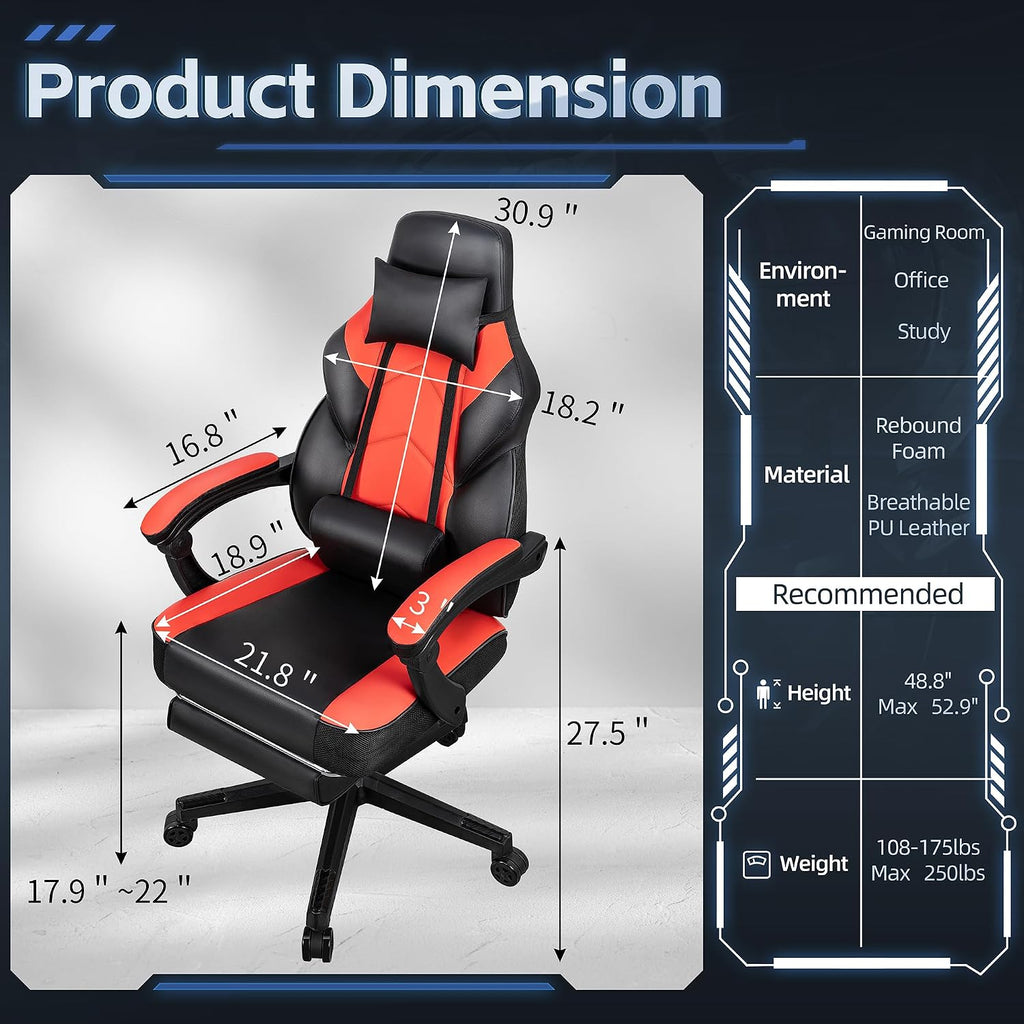 DL-win Computer Gaming Chairs, Gaming Chair with Swivel Computer Gamer Chair for Gaming Rocker, Red