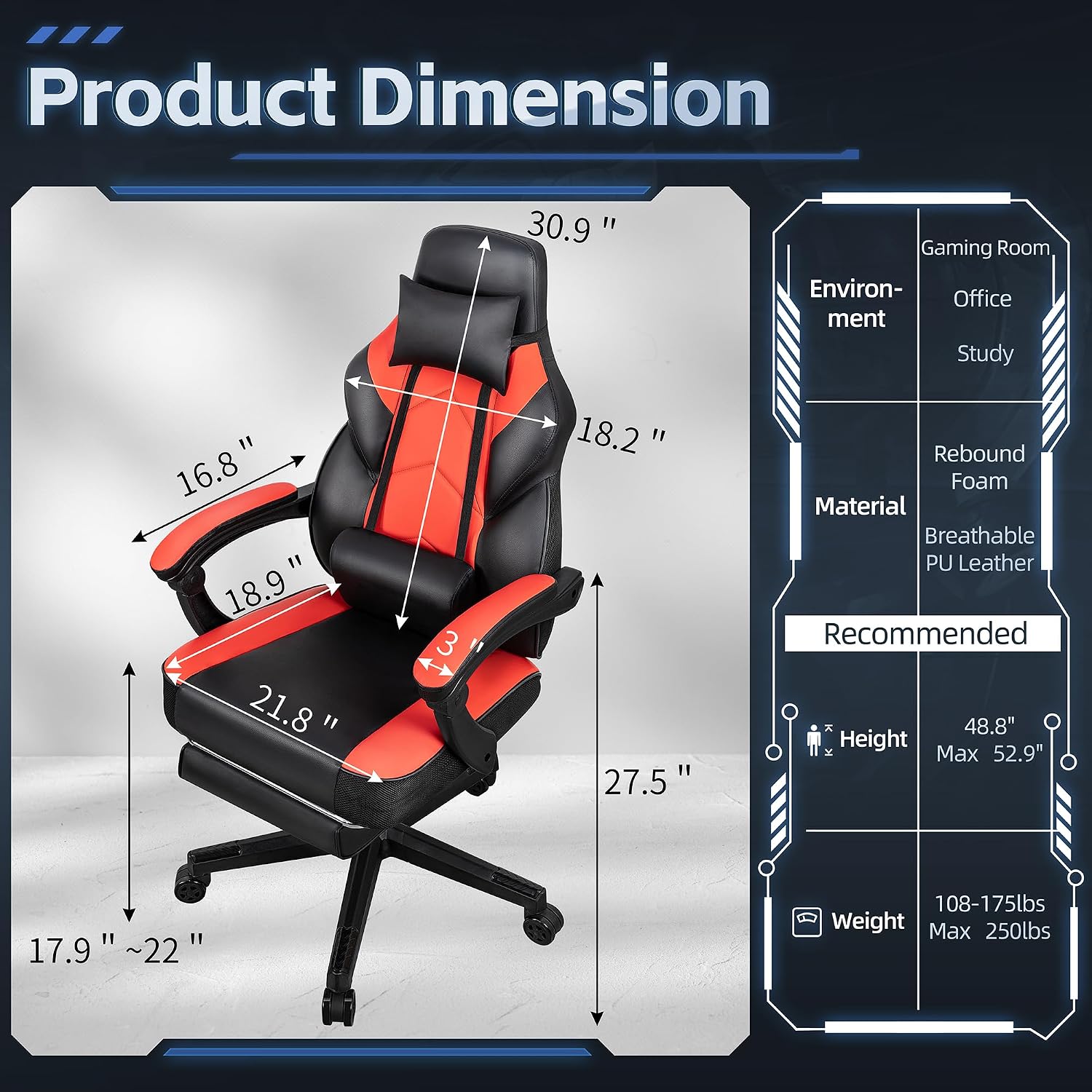 DL-win Computer Gaming Chairs, Gaming Chair with Swivel Computer Gamer Chair for Gaming Rocker, Red