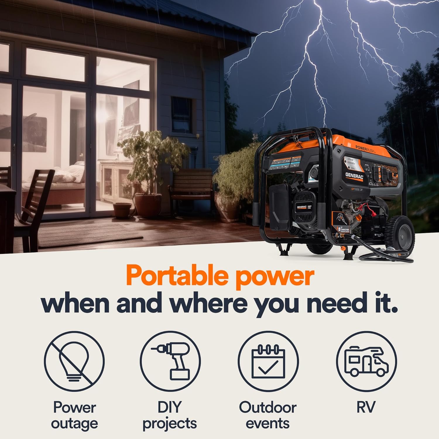 Generac 9,400 Starting Watt Dual Fuel Portable Generator - Electric Start - Gas or Propane Powered - Home Backup or Jobsite - Quiet, Long Runtime, Emergency Power - 49-State Compliant