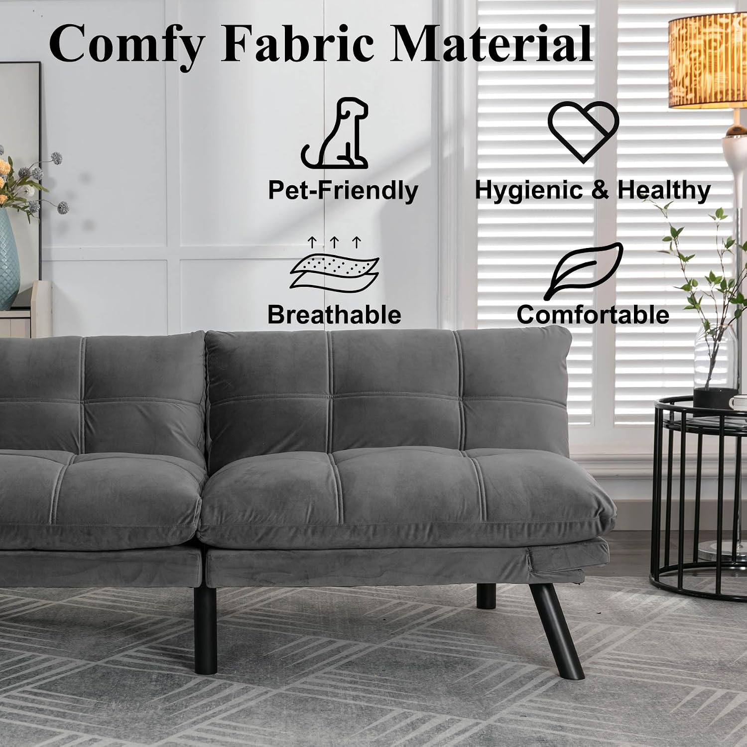 Anwick Velvet Convertible Futon Sofa Bed,71' Modern Comfy Loveseat Sleeper Sofa with Adjustable Backrest Armrest,Folding Futon Sleeper Recliner for Living Room,Office,Apartment (Light Grey)