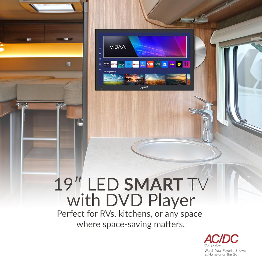 Supersonic SC-1926DVD 19-inch LED Smart HDTV w/DVD Player, 3X HDMI, 1080p, WiFi, USB, AC/DC Compatible for Home, Kitchen, or RV Camper, DC Car Cord Included (SC-1926SDVD –19' Smart TV/DVD Combo)