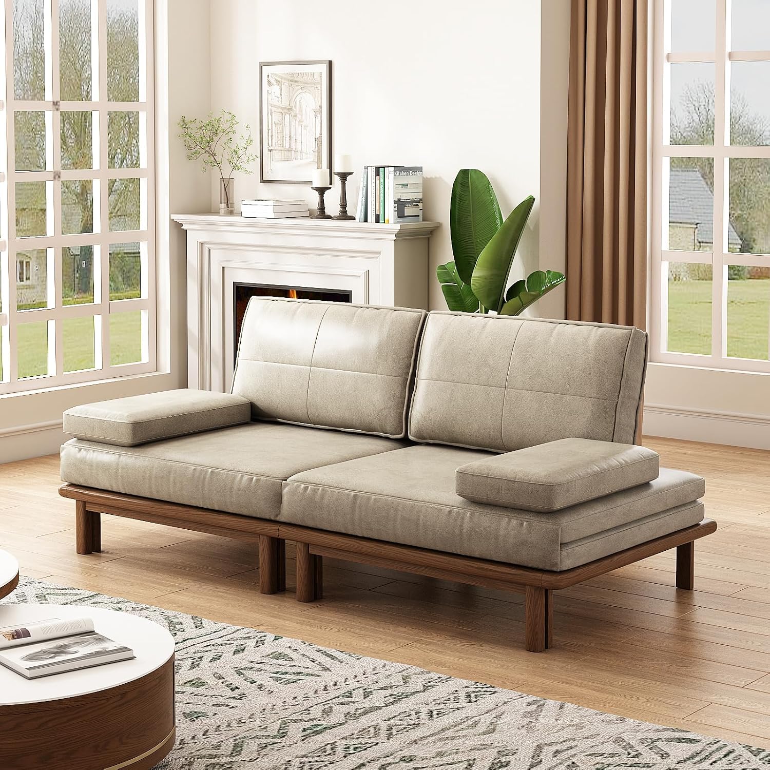 Lartis 78.7' Sofa Bed, Sleeper Pull Out Couch, Modern Couch Convertible Modern Futon for Living Room/Apartment/Bedroom, Modular Design Sofa,Full Solid Wood Frame（Beige,Tech Cloth）